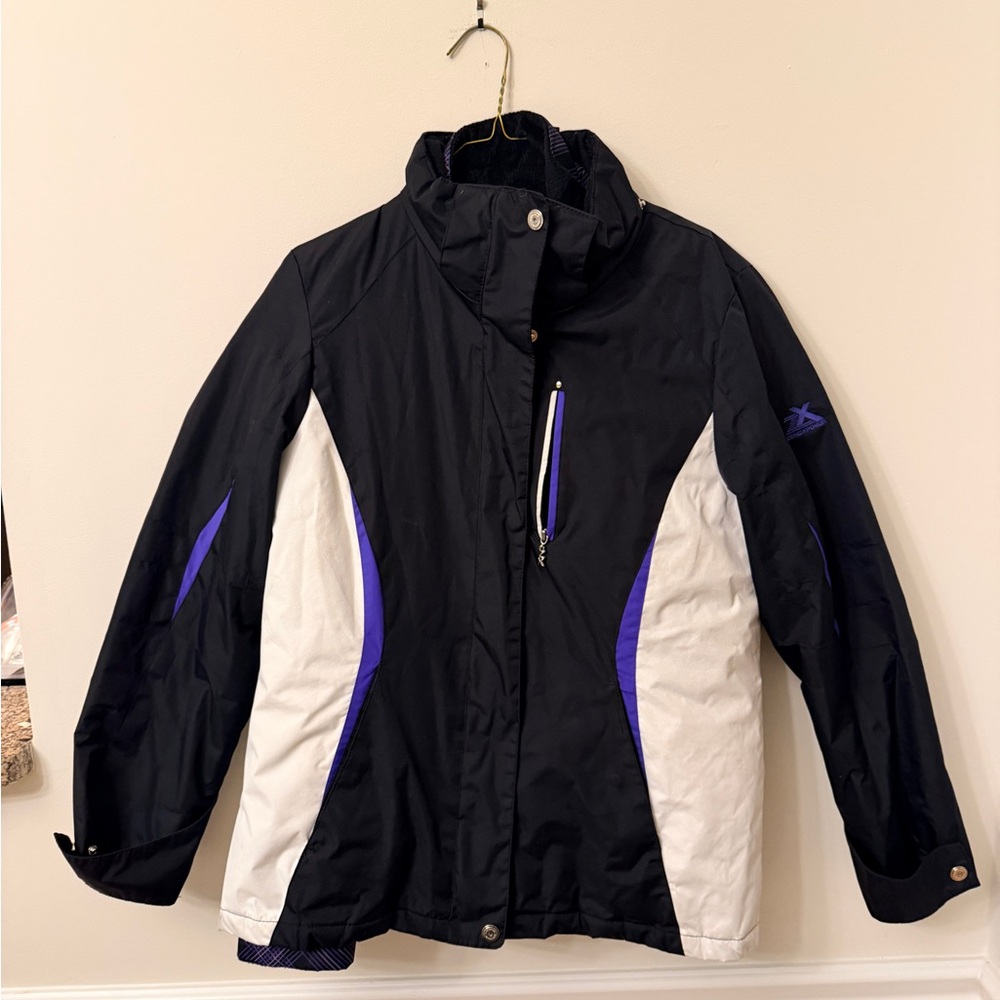ZeroXposur Women's Black and White Ski Jacket with Purple Highlights